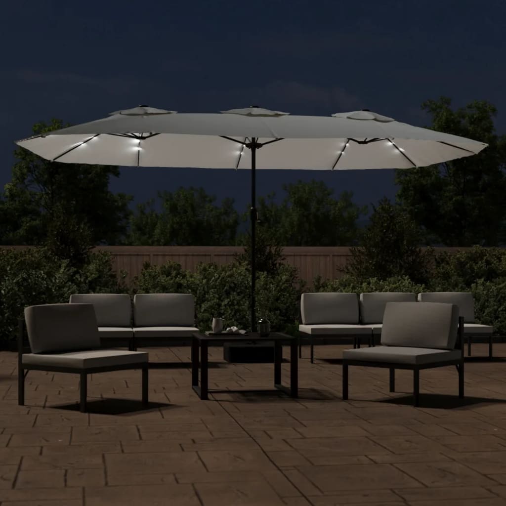 vidaXL Podwójny parasol ogrodowy z LED, piaskowy, 449x265 cm