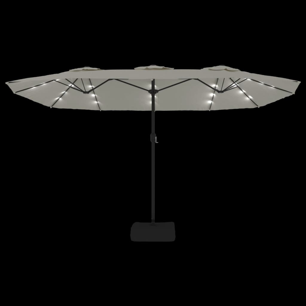 vidaXL Podwójny parasol ogrodowy z LED, piaskowy, 449x265 cm