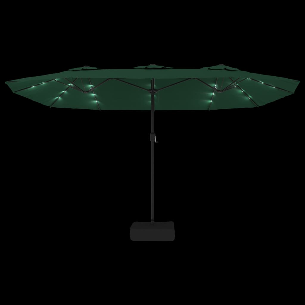 vidaXL Podwójny parasol ogrodowy z LED, zielony, 449x265 cm