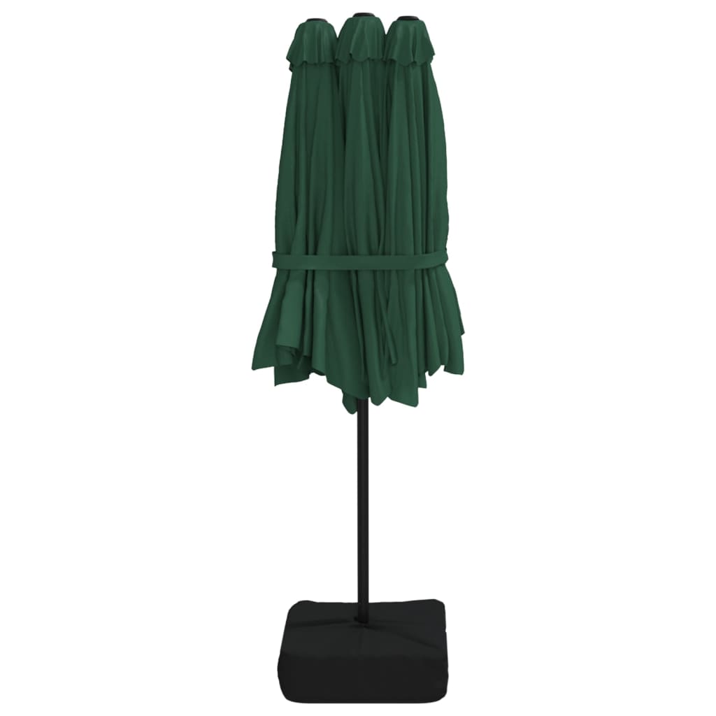 vidaXL Podwójny parasol ogrodowy z LED, zielony, 449x265 cm