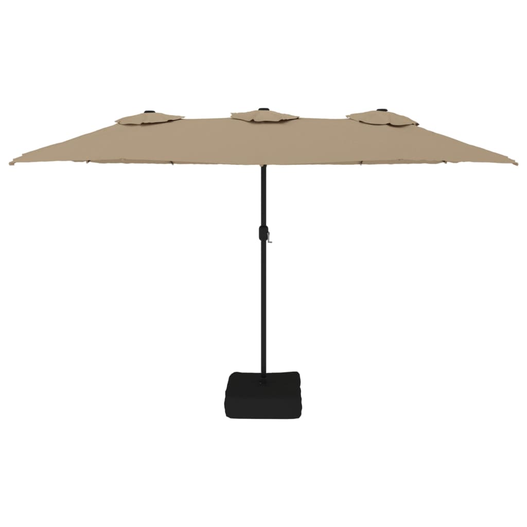 vidaXL Podwójny parasol ogrodowy z LED, kolor taupe, 449x265 cm