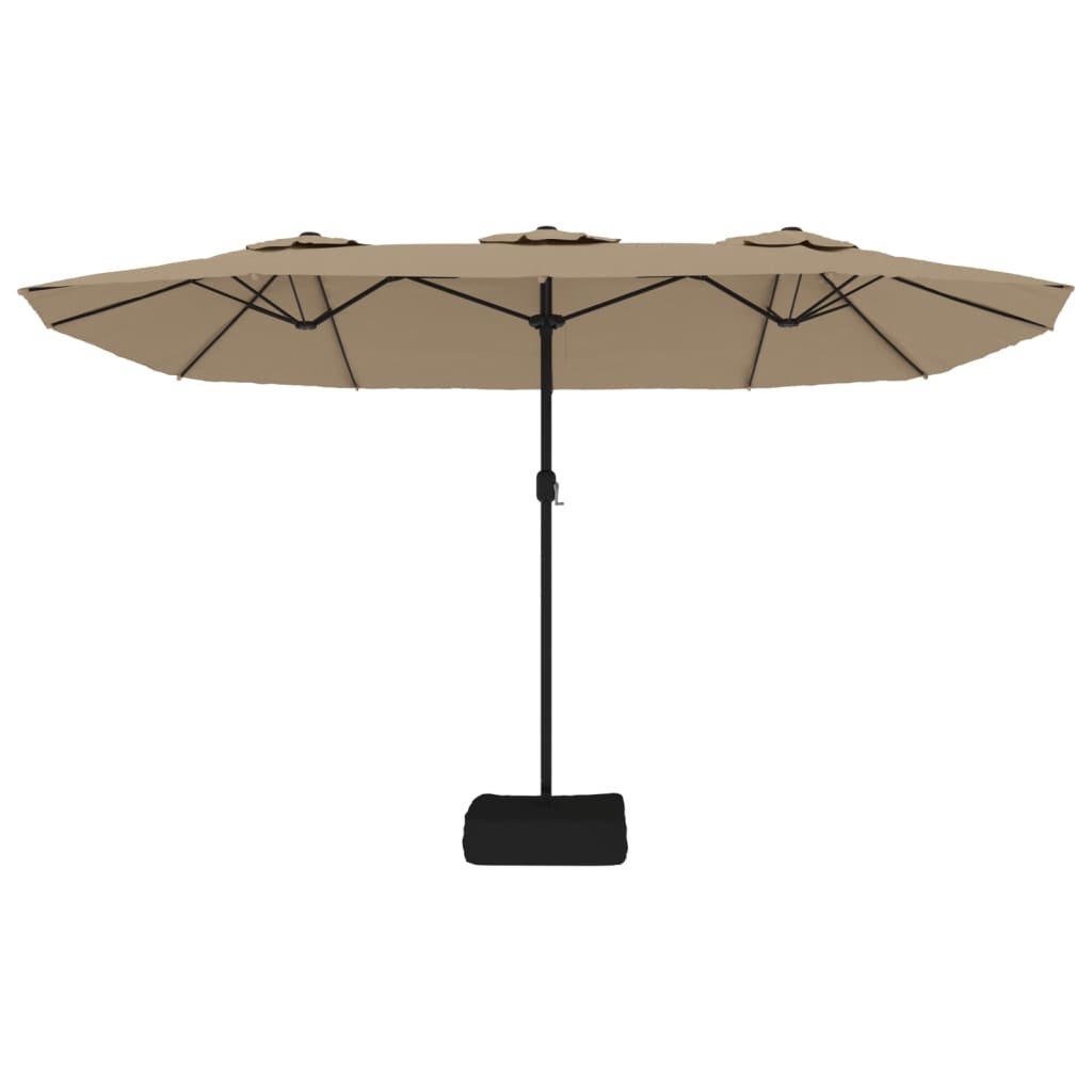 vidaXL Podwójny parasol ogrodowy z LED, kolor taupe, 449x265 cm