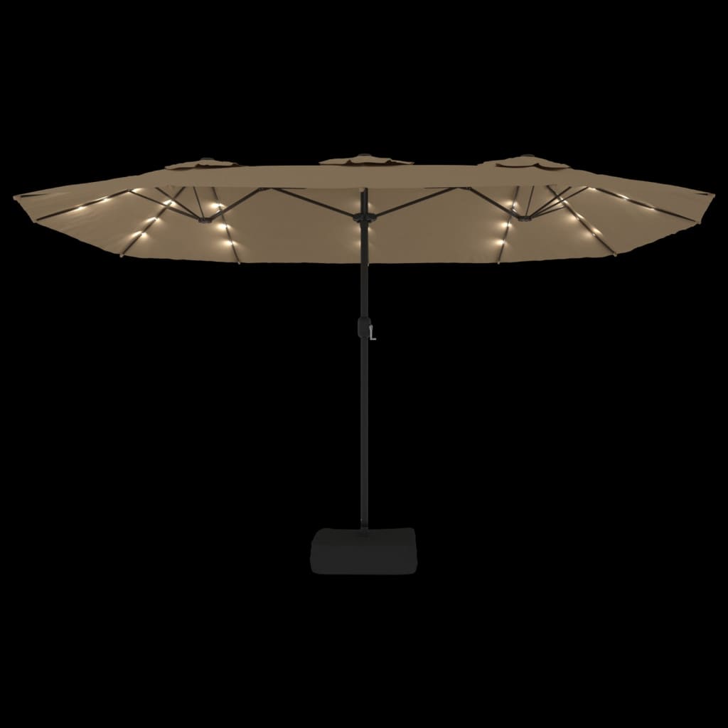 vidaXL Podwójny parasol ogrodowy z LED, kolor taupe, 449x265 cm