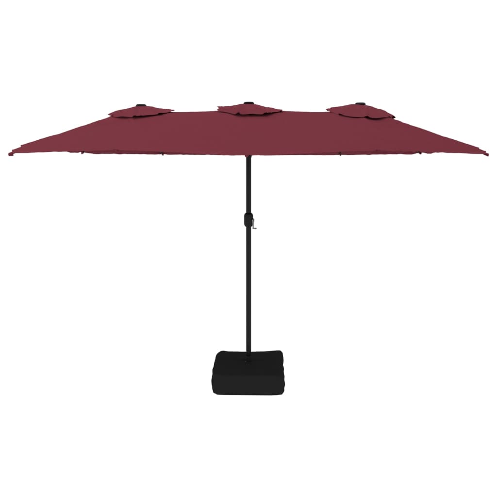 vidaXL Podwójny parasol ogrodowy z LED, bordowy, 449x265 cm