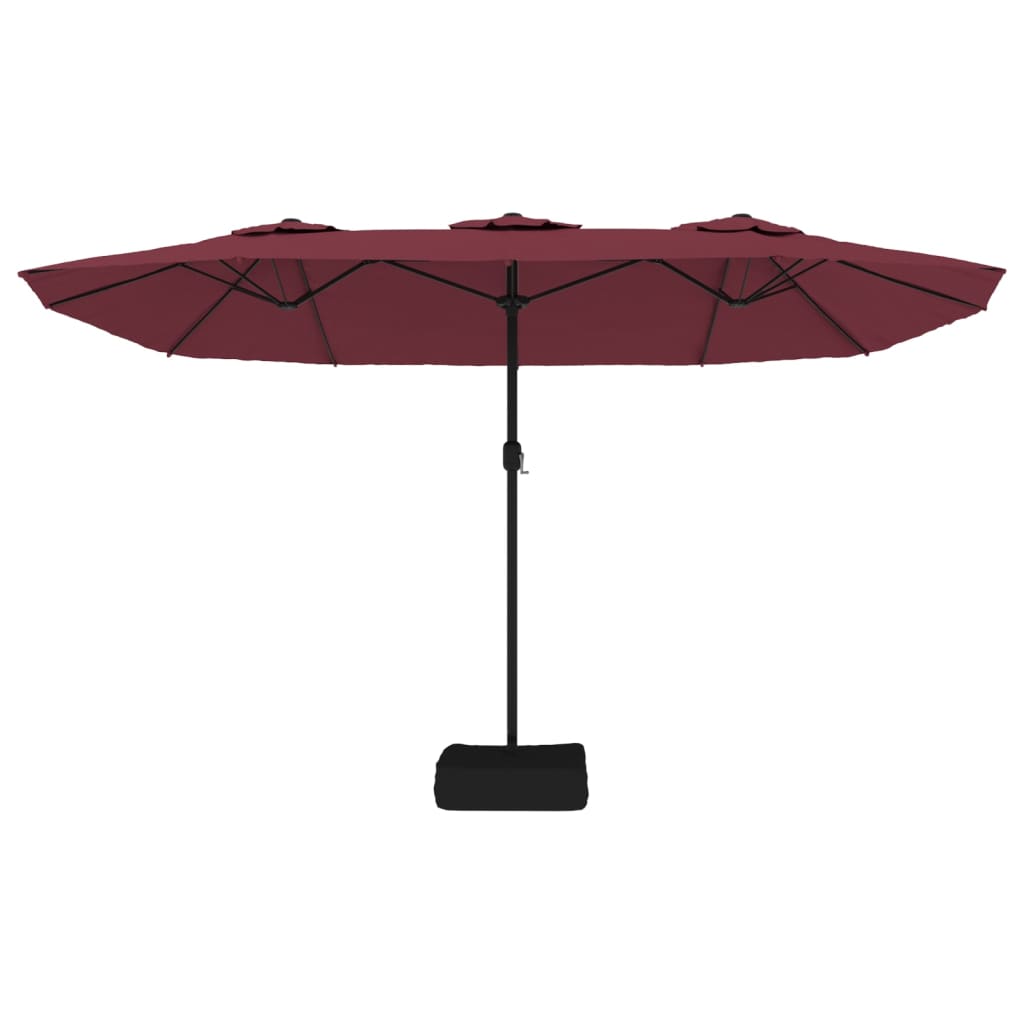 vidaXL Podwójny parasol ogrodowy z LED, bordowy, 449x265 cm