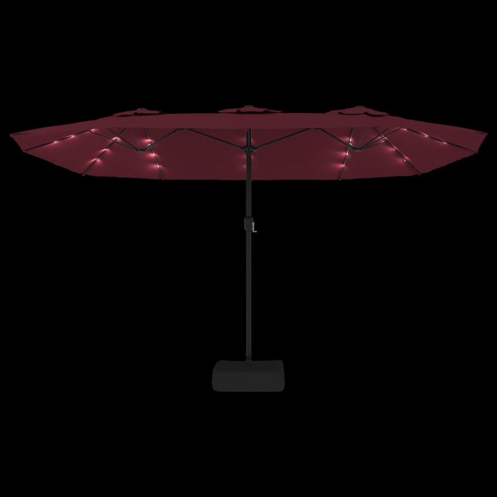 vidaXL Podwójny parasol ogrodowy z LED, bordowy, 449x265 cm