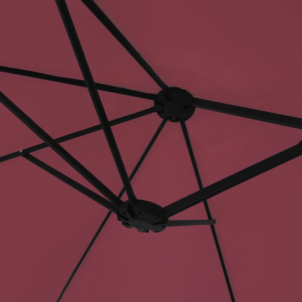 vidaXL Podwójny parasol ogrodowy z LED, bordowy, 449x265 cm