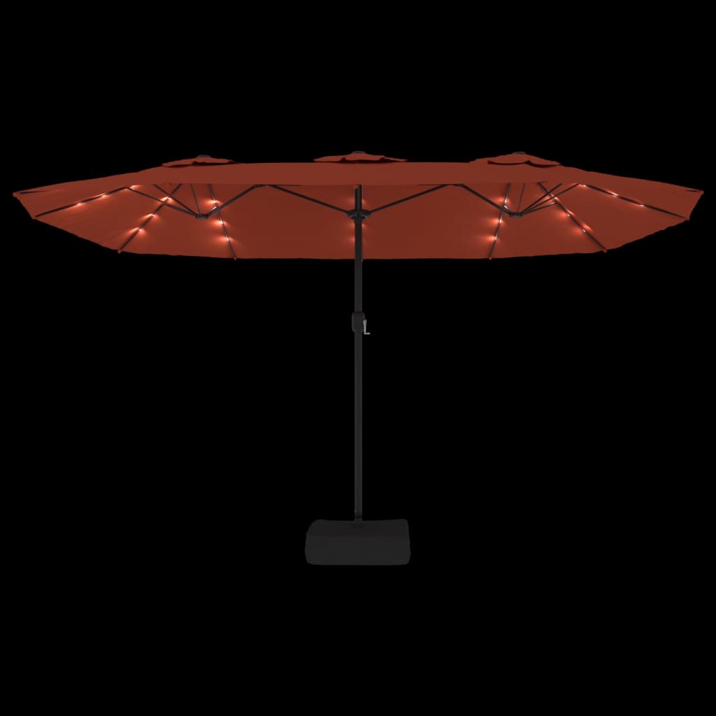 vidaXL Podwójny parasol ogrodowy z LED, terakotowy, 449x265 cm