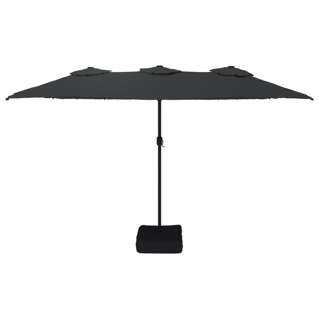 vidaXL Podwójny parasol ogrodowy z LED, czarny, 449x265 cm