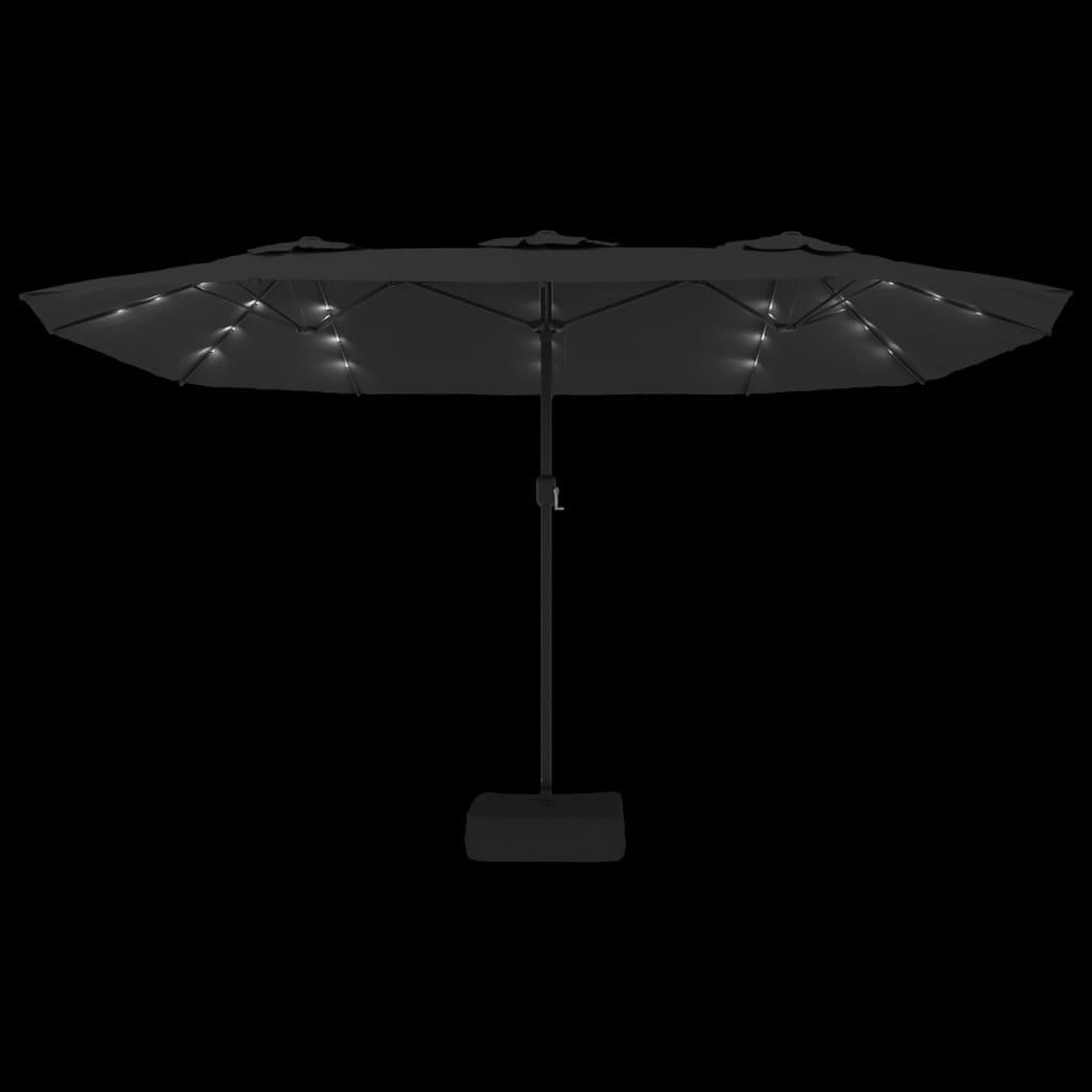 vidaXL Podwójny parasol ogrodowy z LED, czarny, 449x265 cm