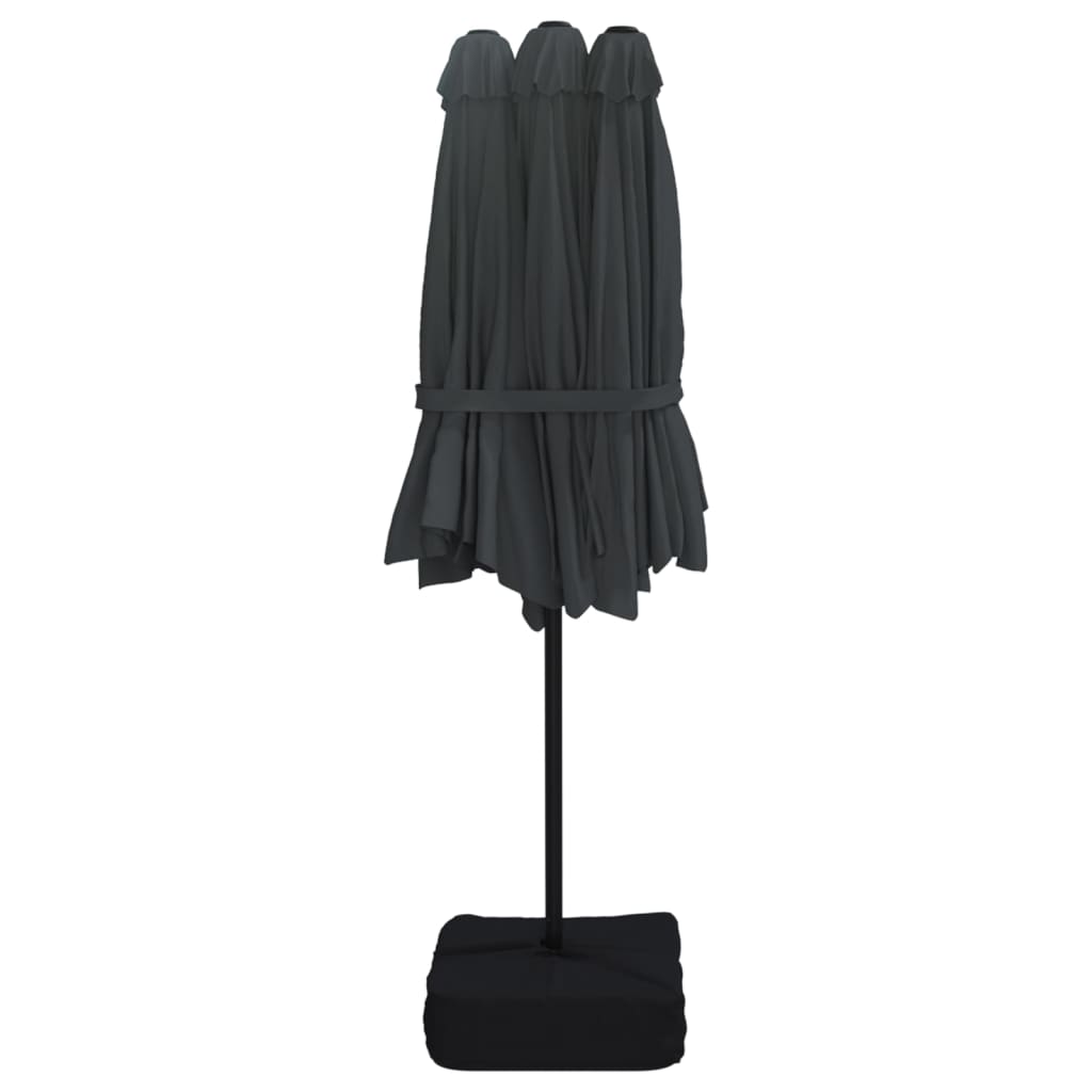 vidaXL Podwójny parasol ogrodowy z LED, czarny, 449x265 cm