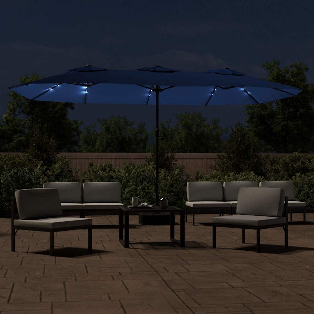 vidaXL Podwójny parasol ogrodowy z LED, niebieski, 449x265 cm
