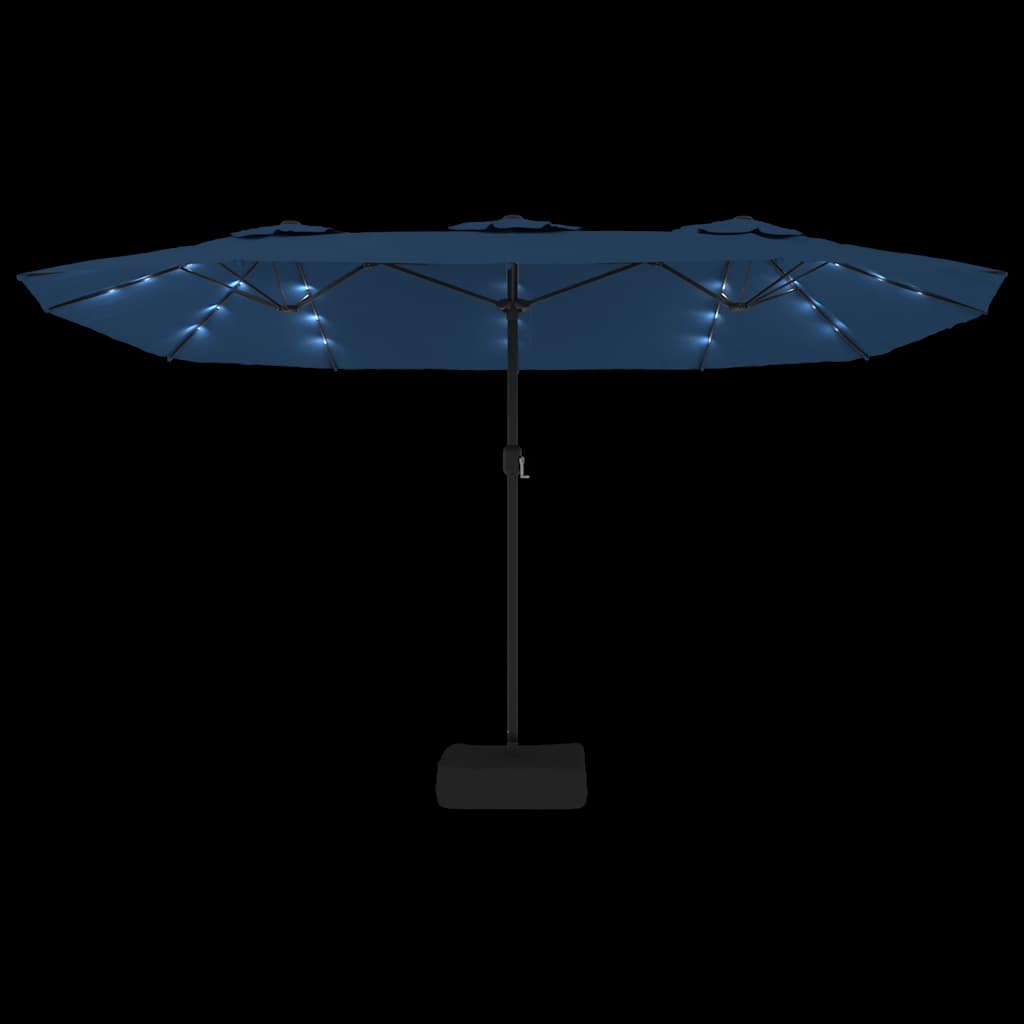 vidaXL Podwójny parasol ogrodowy z LED, niebieski, 449x265 cm