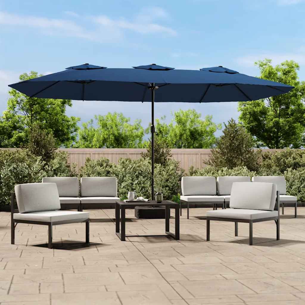 vidaXL Podwójny parasol ogrodowy z LED, niebieski, 449x265 cm