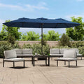 vidaXL Podwójny parasol ogrodowy z LED, niebieski, 449x265 cm