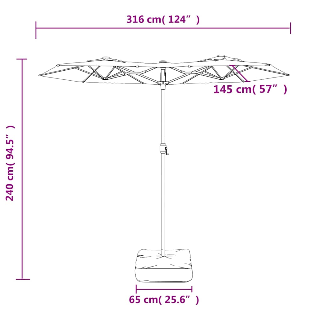 vidaXL Podwójny parasol ogrodowy, czarny, 316x145 cm