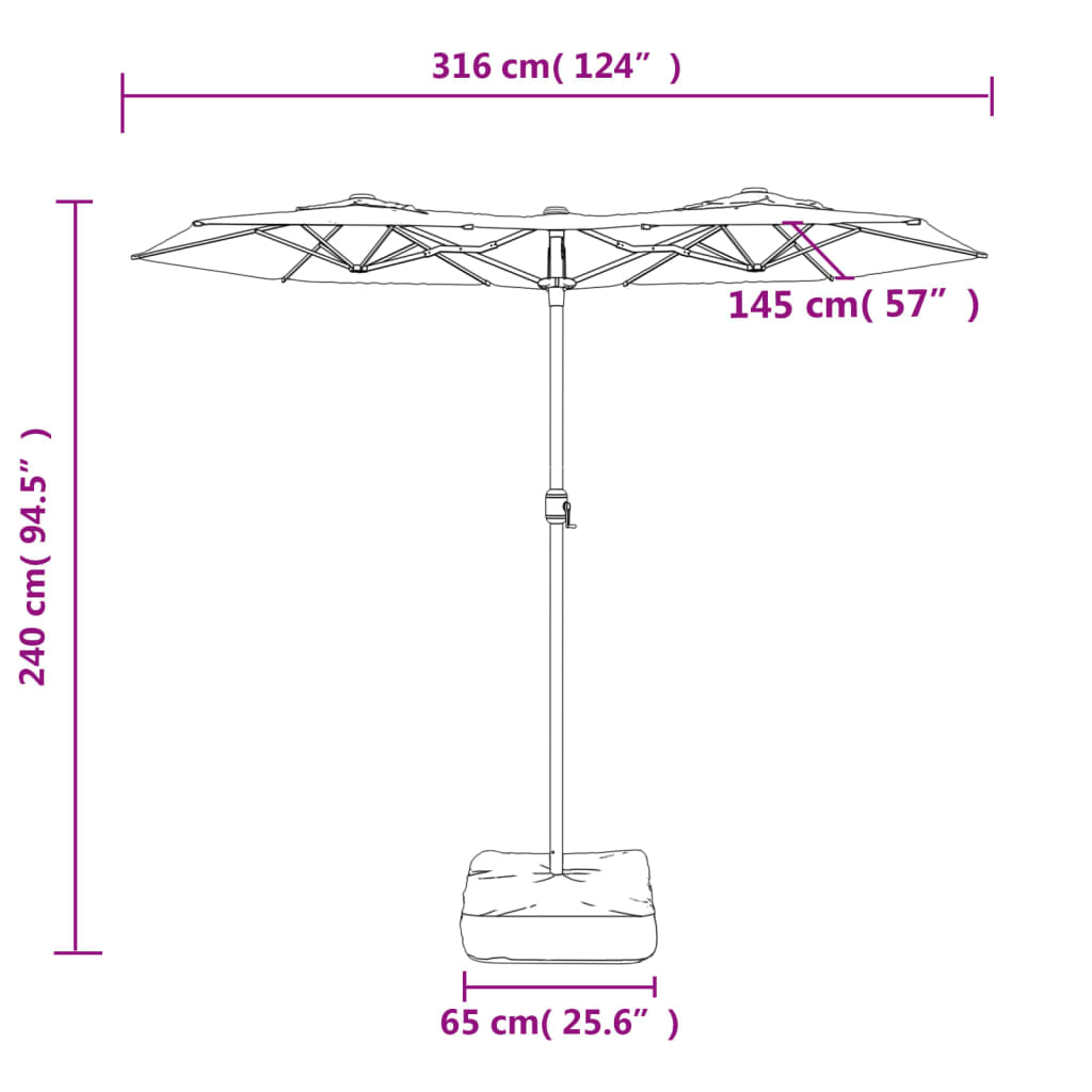 vidaXL Podwójny parasol ogrodowy z LED, piaskowy, 316x145 cm