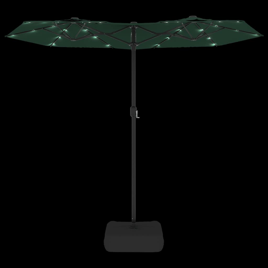 vidaXL Podwójny parasol ogrodowy z LED, zielony, 316x145 cm