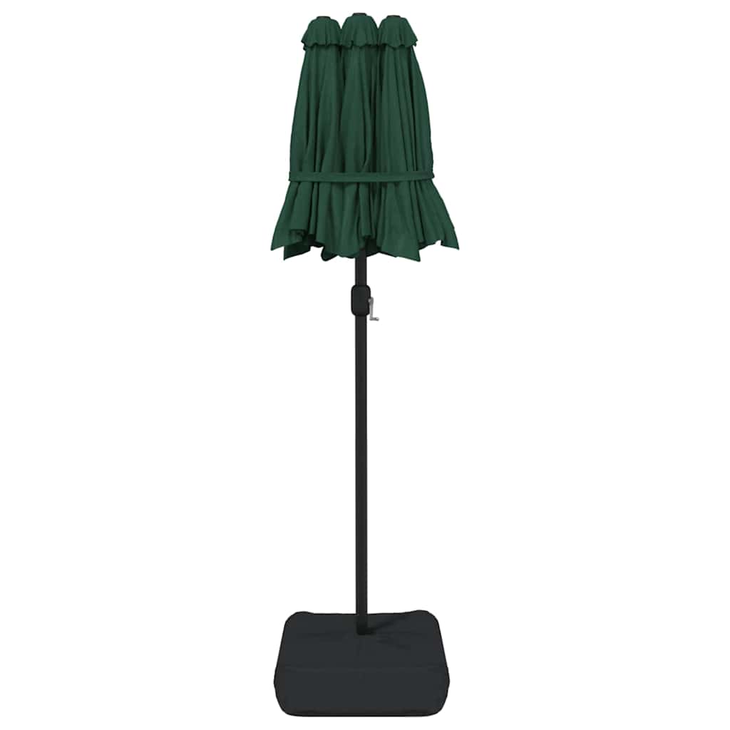 vidaXL Podwójny parasol ogrodowy z LED, zielony, 316x145 cm