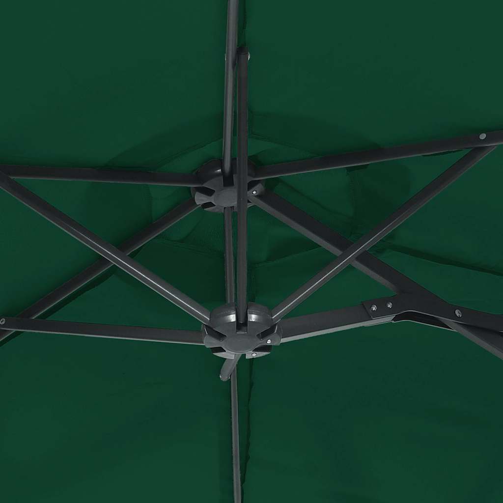 vidaXL Podwójny parasol ogrodowy z LED, zielony, 316x145 cm