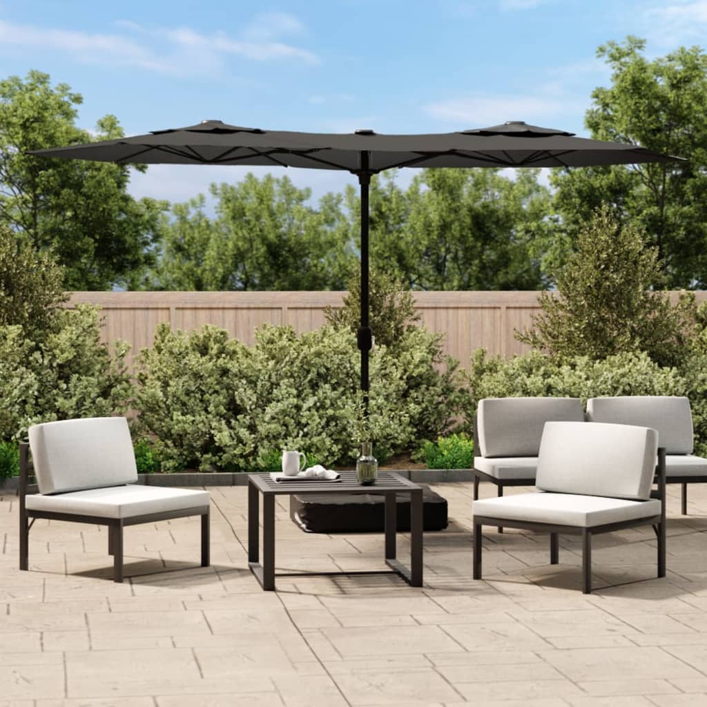 vidaXL Podwójny parasol ogrodowy z LED, antracytowy, 316x145 cm