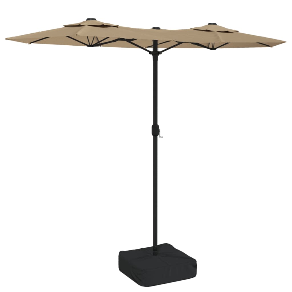 vidaXL Podwójny parasol ogrodowy z LED, taupe, 316x145 cm