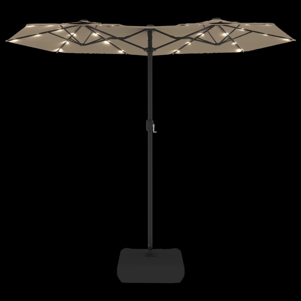 vidaXL Podwójny parasol ogrodowy z LED, taupe, 316x145 cm