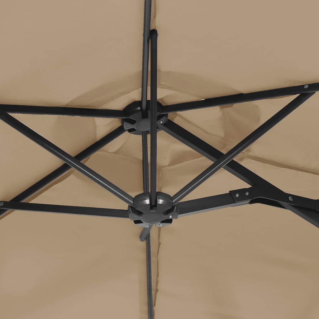 vidaXL Podwójny parasol ogrodowy z LED, taupe, 316x145 cm