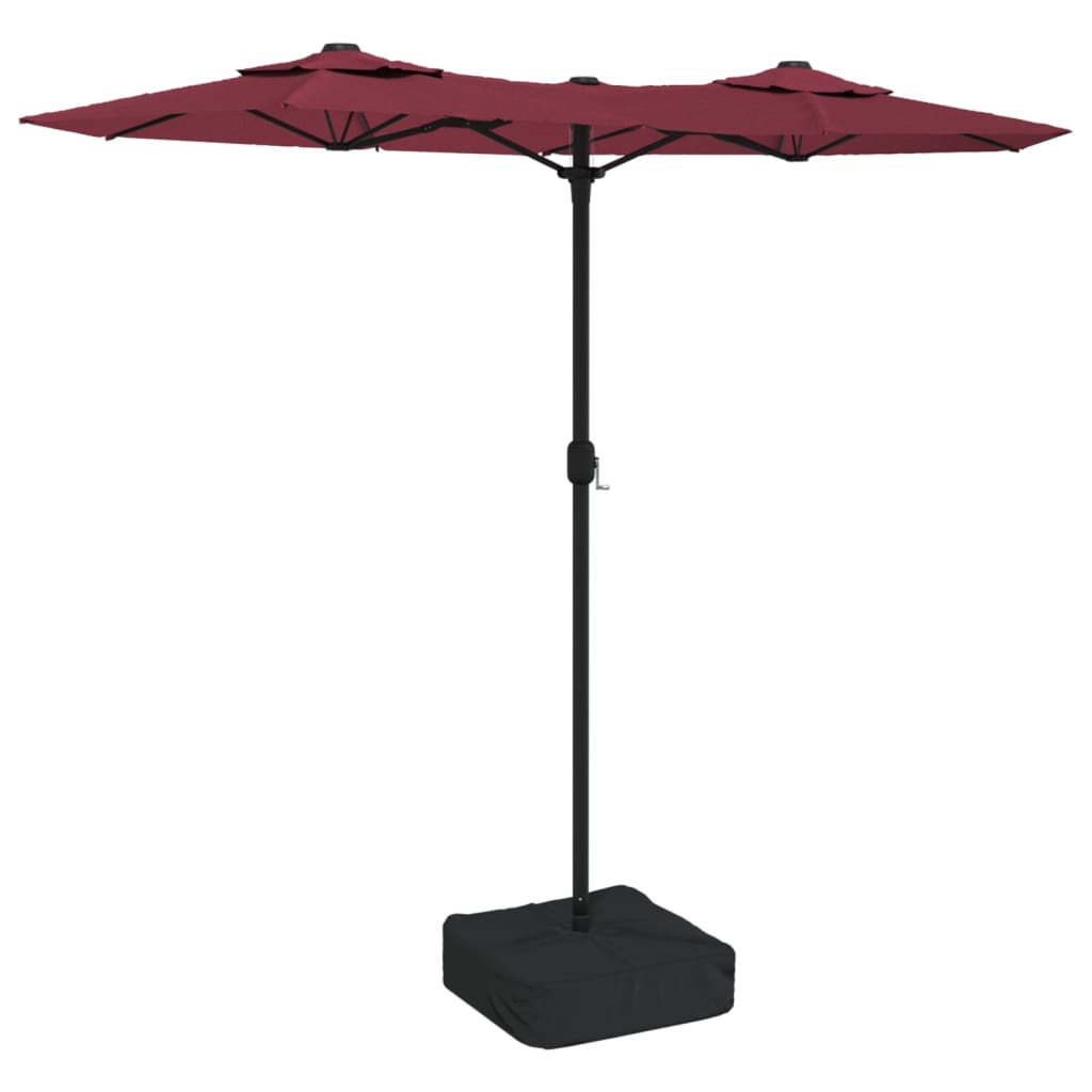 vidaXL Podwójny parasol ogrodowy z LED, bordowy, 316x145 cm