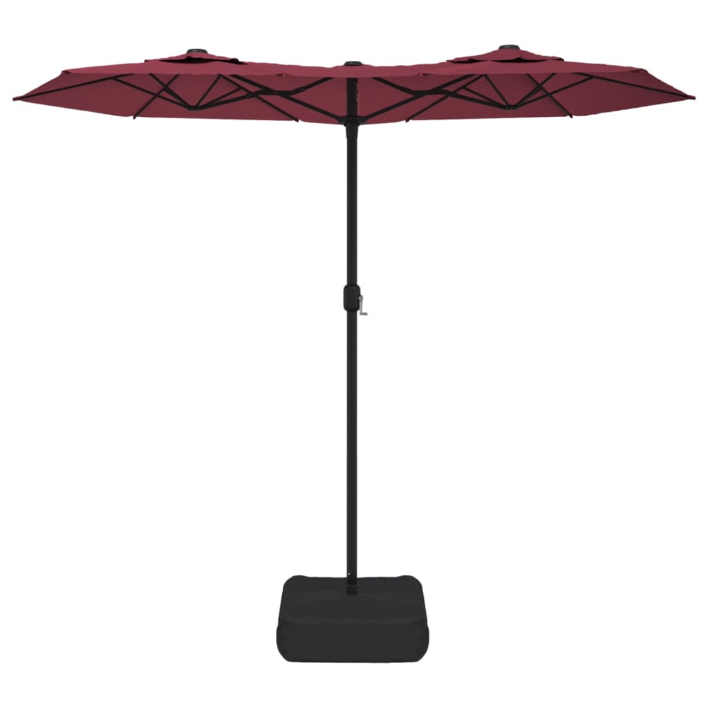 vidaXL Podwójny parasol ogrodowy z LED, bordowy, 316x145 cm