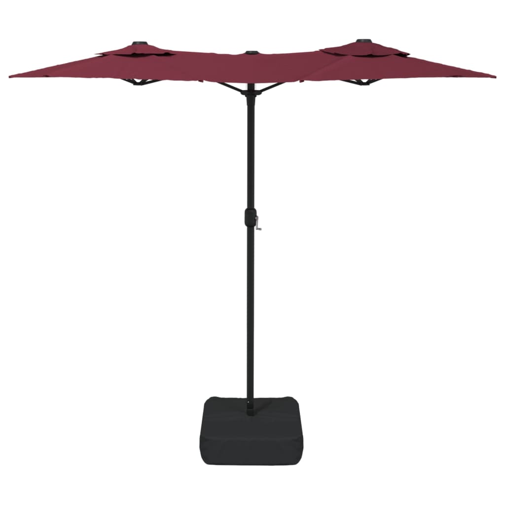 vidaXL Podwójny parasol ogrodowy z LED, bordowy, 316x145 cm
