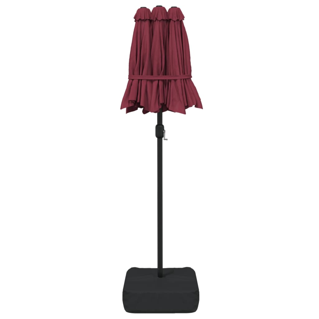 vidaXL Podwójny parasol ogrodowy z LED, bordowy, 316x145 cm