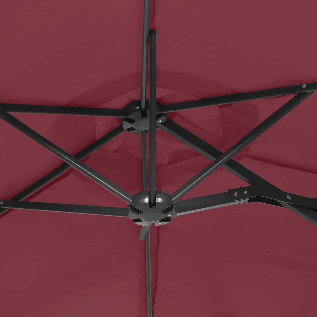 vidaXL Podwójny parasol ogrodowy z LED, bordowy, 316x145 cm