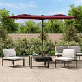 vidaXL Podwójny parasol ogrodowy z LED, bordowy, 316x145 cm