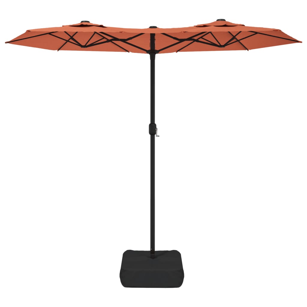vidaXL Podwójny parasol ogrodowy z LED, terakota, 316x145 cm