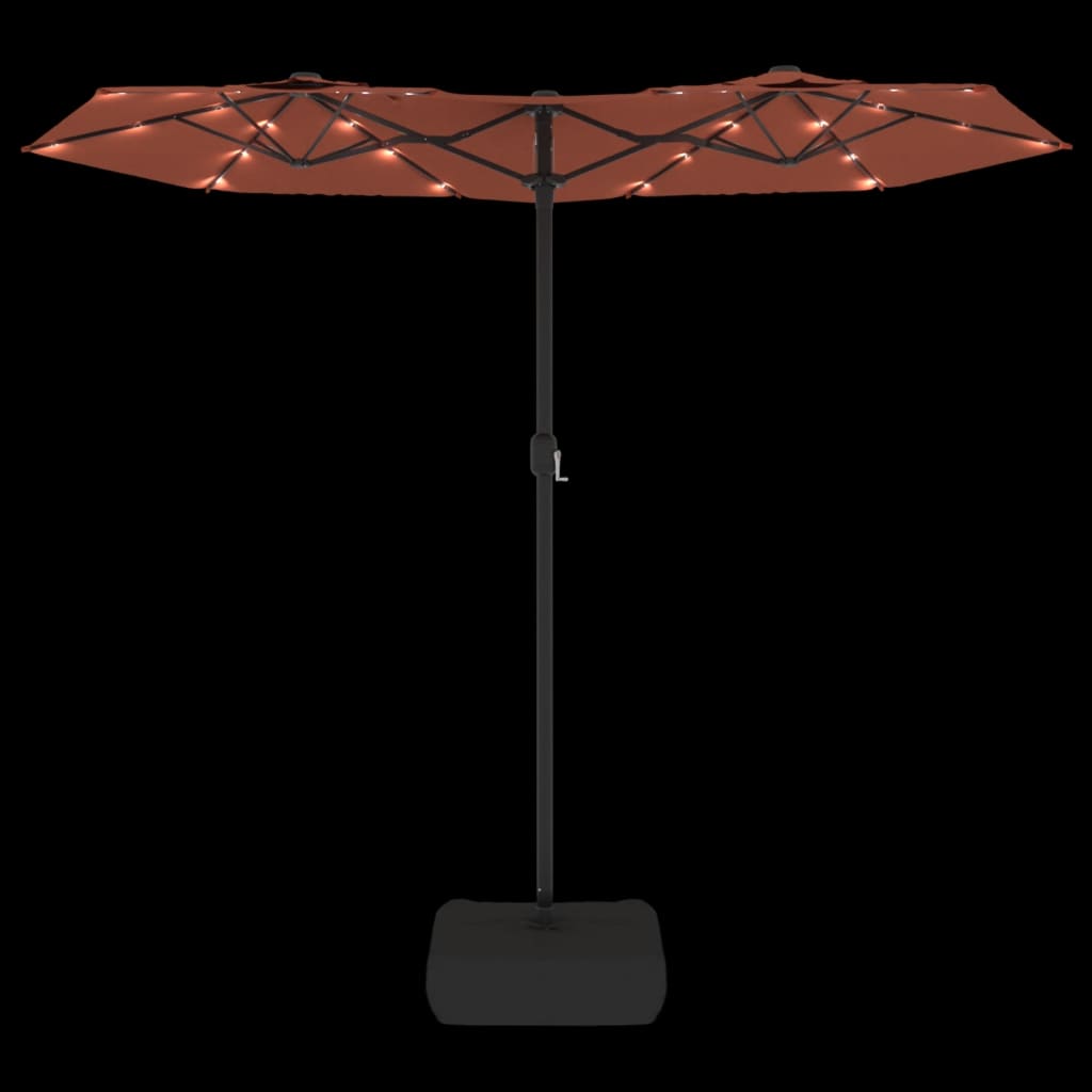 vidaXL Podwójny parasol ogrodowy z LED, terakota, 316x145 cm