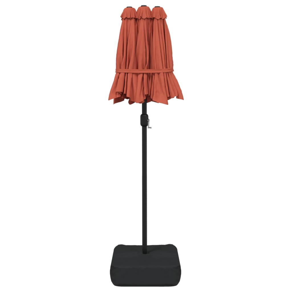 vidaXL Podwójny parasol ogrodowy z LED, terakota, 316x145 cm