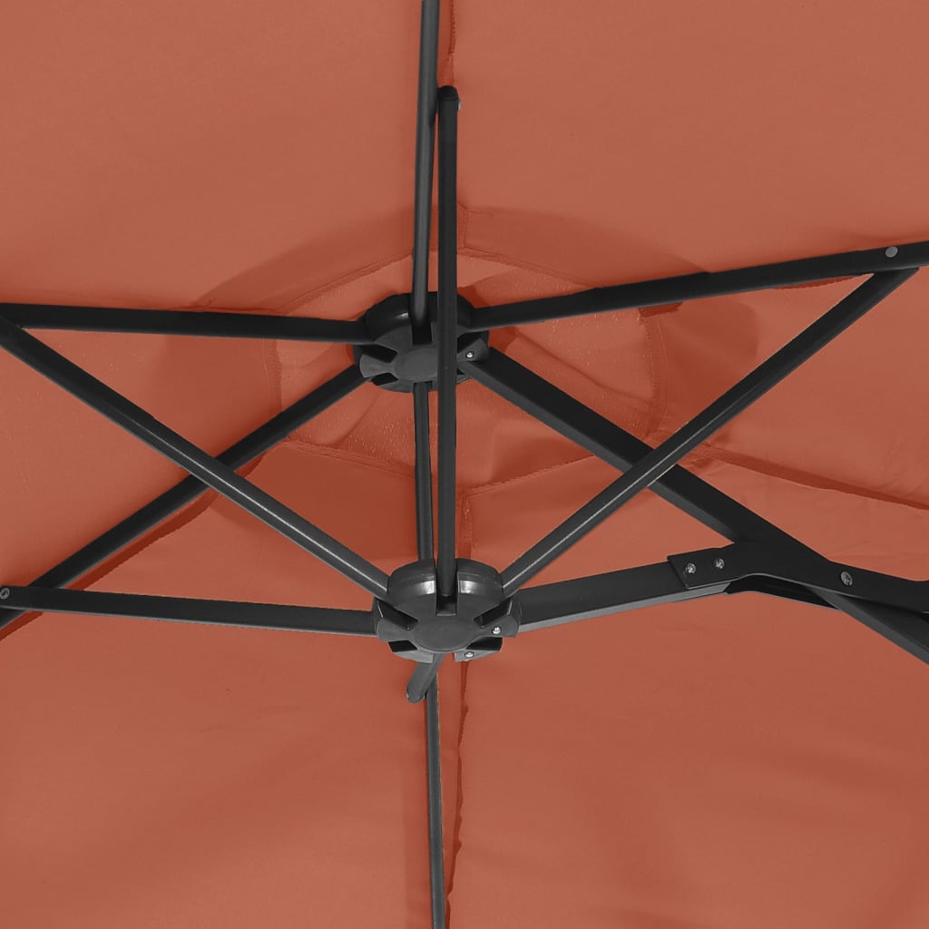 vidaXL Podwójny parasol ogrodowy z LED, terakota, 316x145 cm