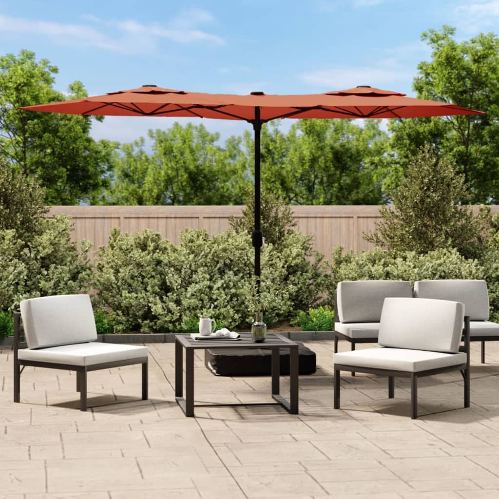 vidaXL Podwójny parasol ogrodowy z LED, terakota, 316x145 cm