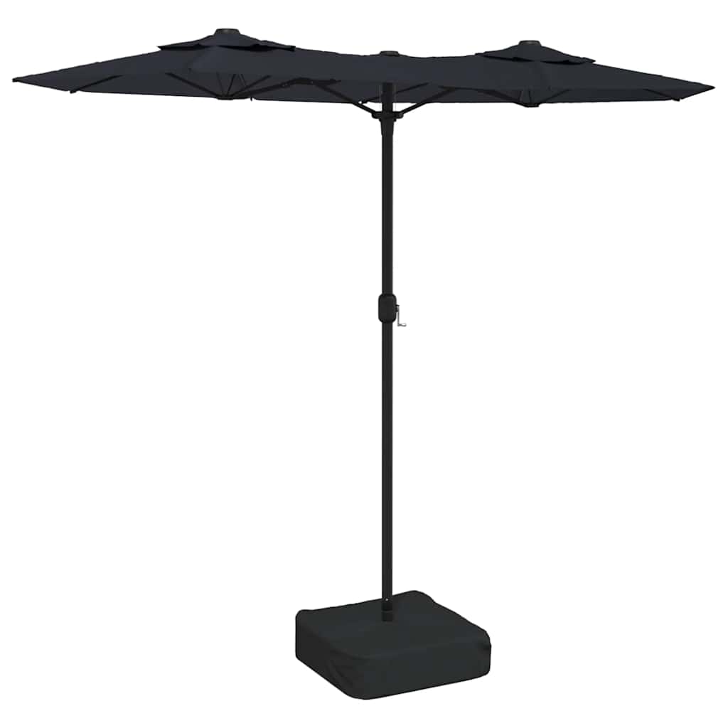 vidaXL Podwójny parasol ogrodowy z LED, czarny, 316x145 cm