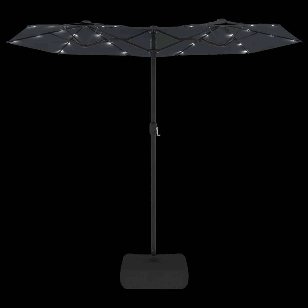 vidaXL Podwójny parasol ogrodowy z LED, czarny, 316x145 cm