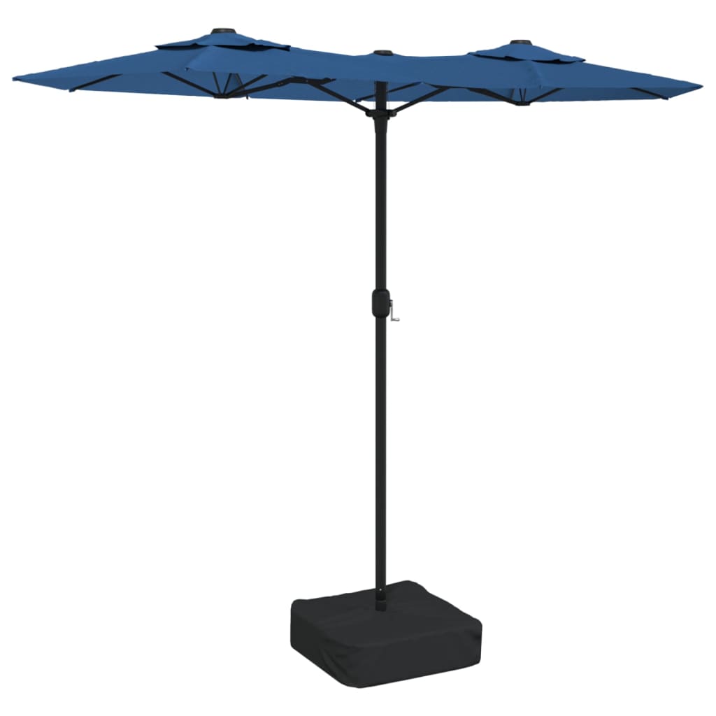 vidaXL Podwójny parasol ogrodowy z LED, niebieski, 316x145 cm