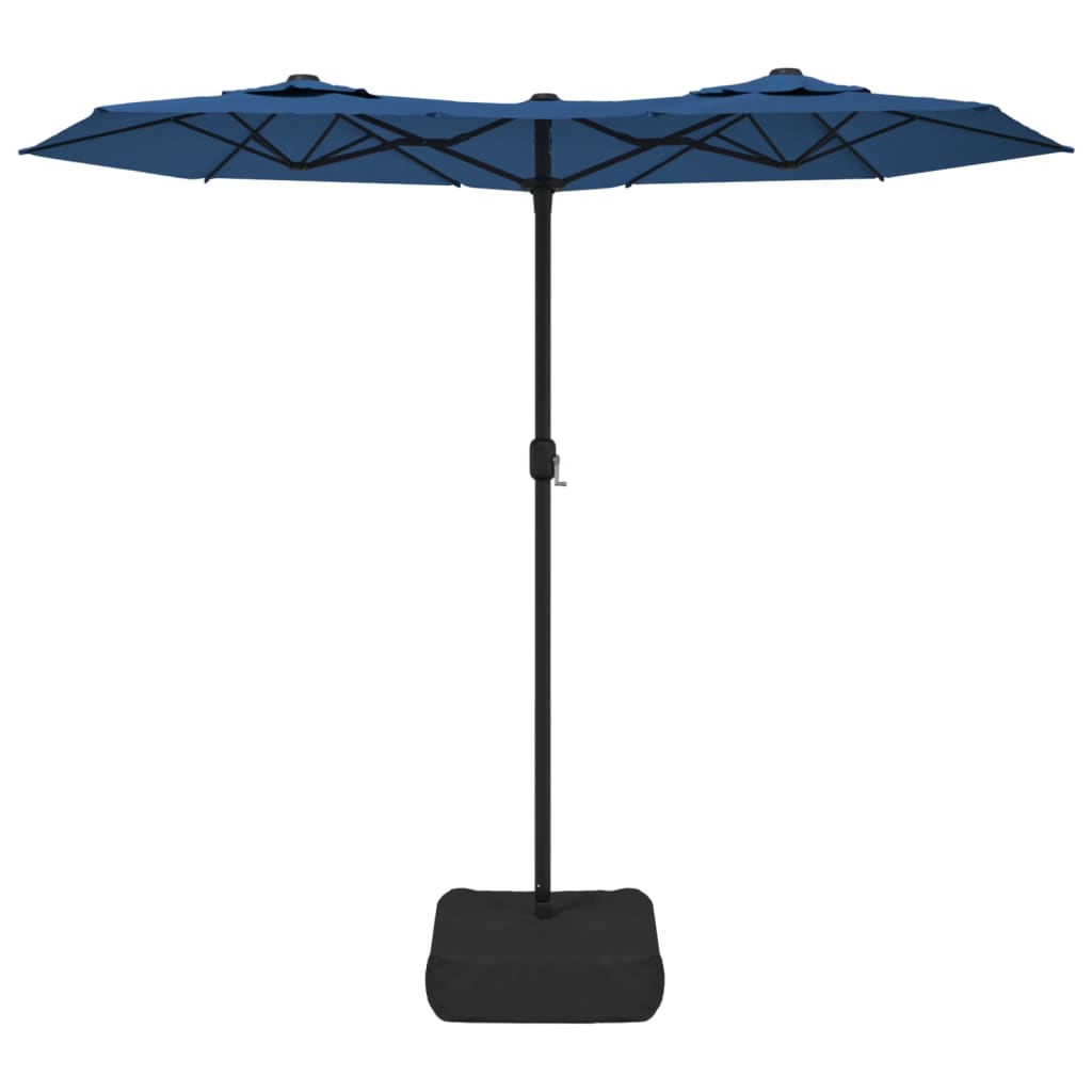 vidaXL Podwójny parasol ogrodowy z LED, niebieski, 316x145 cm