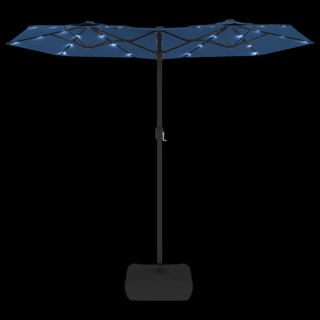 vidaXL Podwójny parasol ogrodowy z LED, niebieski, 316x145 cm