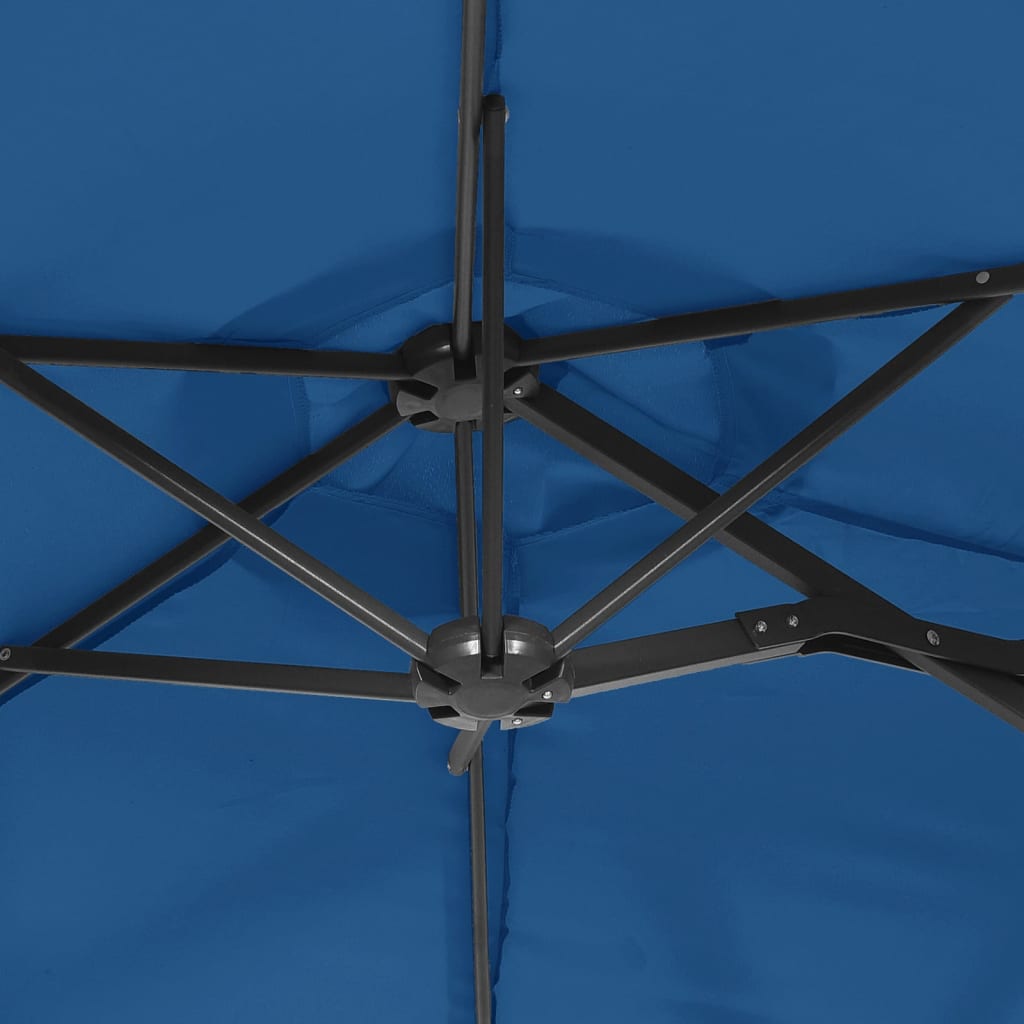 vidaXL Podwójny parasol ogrodowy z LED, niebieski, 316x145 cm