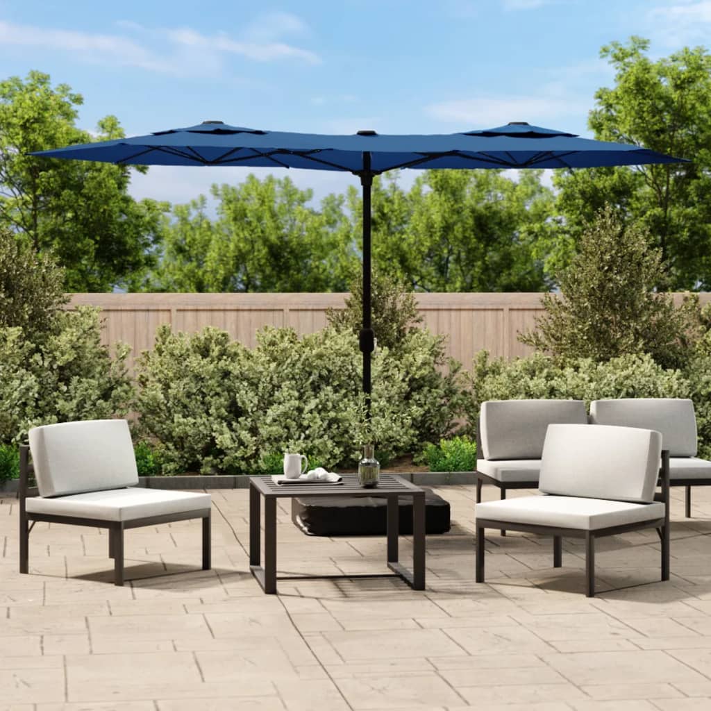 vidaXL Podwójny parasol ogrodowy z LED, niebieski, 316x145 cm