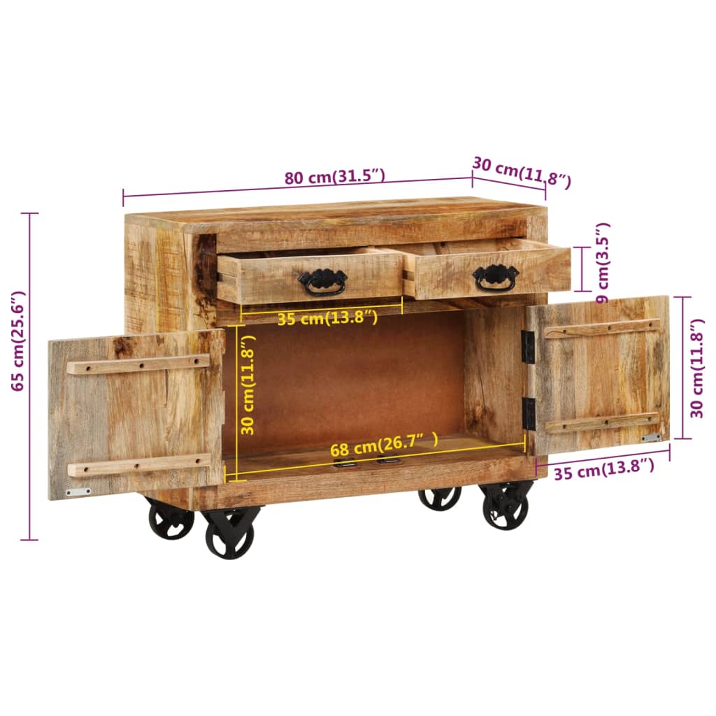 vidaXL Komoda, 80x30x65 cm, lite, surowe drewno mango