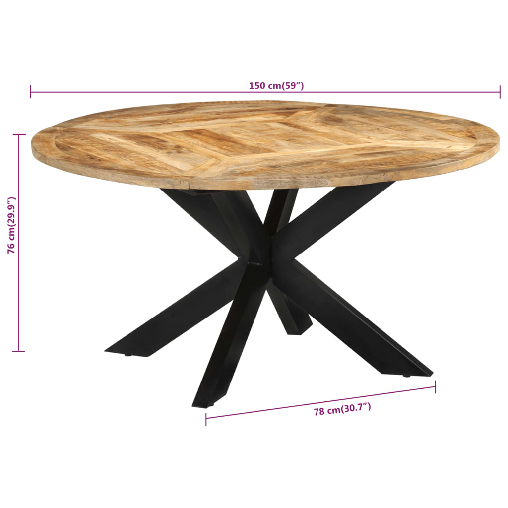 vidaXL Stół do jadalni, Ø150x76 cm, surowe drewno mango