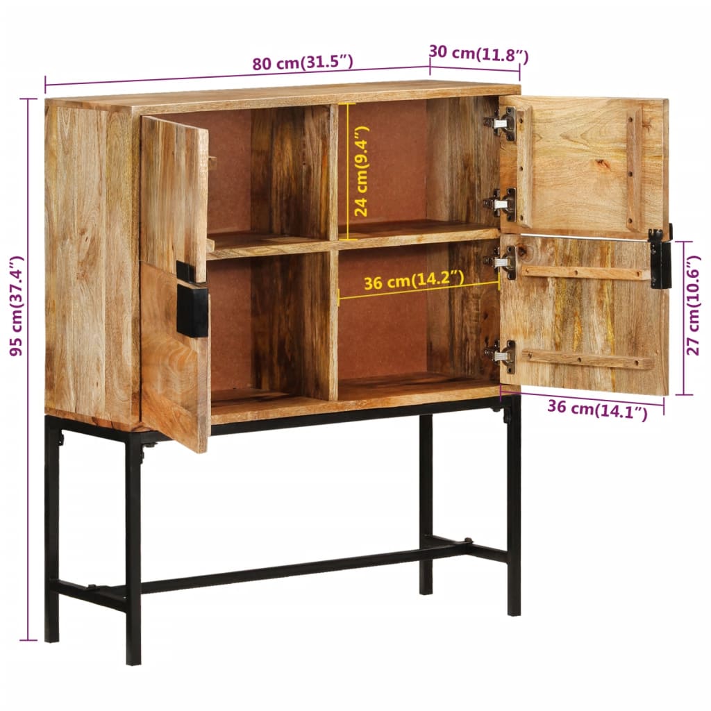 vidaXL Kredens, 80x30x95 cm, surowe drewno mango