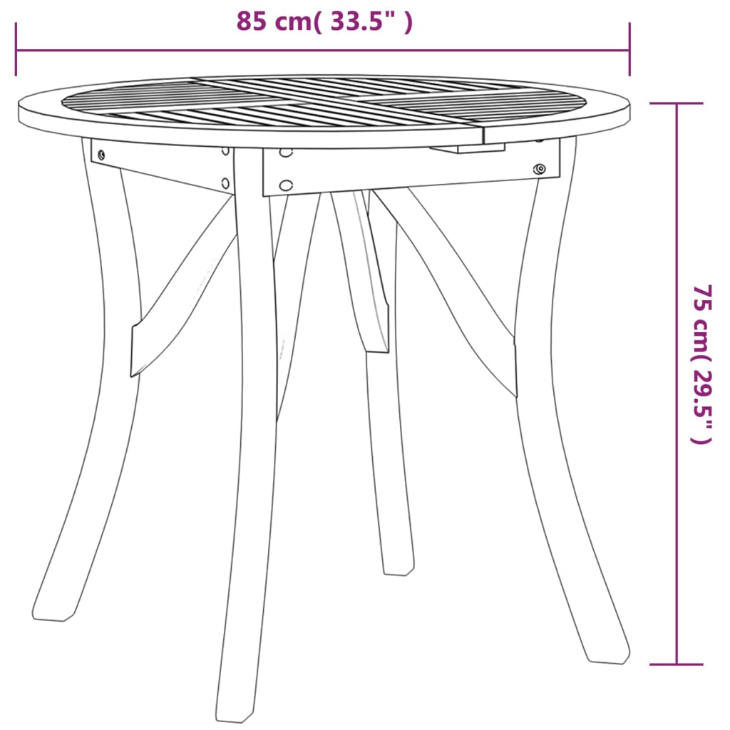vidaXL Stół ogrodowy, Ø85 cm, lite drewno akacjowe